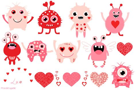 Valentine clipart, Valentine monsters clipart, Cute pink monster clip ...