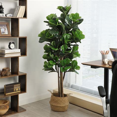 Primrue Artificial Fiddle Leaf Fig Tree, 71-Inch Tall Potted Silk Tree, Faux Ficus Lyrata ...