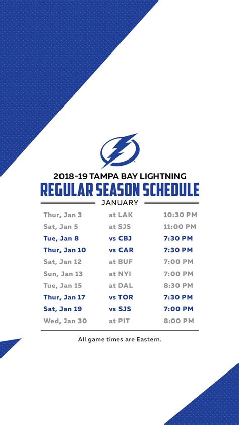 Tampa Bay Lightning Schedule Printable