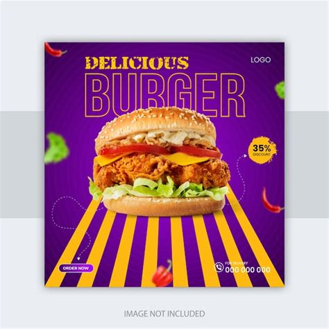 Premium Vector | Delicious Burger Food Menu Social Media Post Design