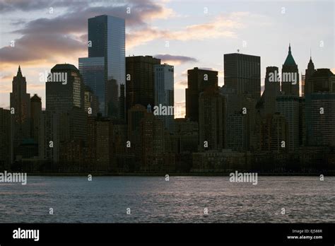 Sunrise on New York City skyline, New York City, New York, USA Stock ...