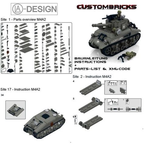 Custom Instruction Sherman M4A2 WWII WW2 Army Tank PDF Made of Lego ...