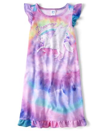 Girls Short Flutter Sleeve Dreaming Unicorn Ruffle Nightgown | The Children's Place - MULTI CLR