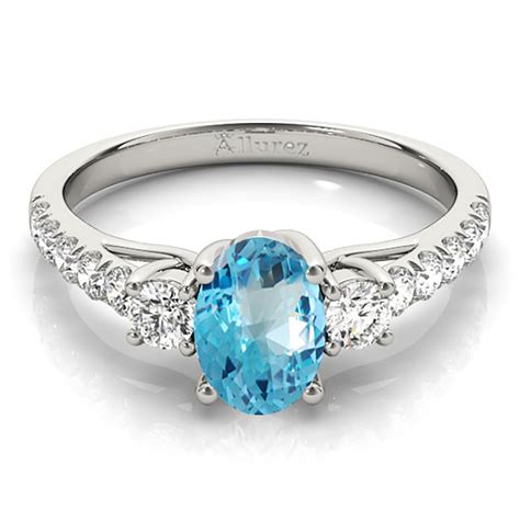 Oval Cut Blue Topaz & Diamond Engagement Ring 14k White Gold (1.40ct ...