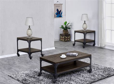 Light Rustic Wood Coffee table with wheels Set, (Coffee Table & 2 End Table) - Walmart.com ...
