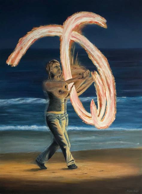 Fire Poi on the Beach Painting by Richard Stuttle | Saatchi Art