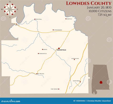 Alabama: Lowndes County Map Cartoon Vector | CartoonDealer.com #92538195