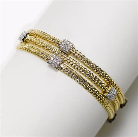 Three Strand Braid Design Bracelet with Diamonds, 14K Yellow Gold – Fortunoff Fine Jewelry