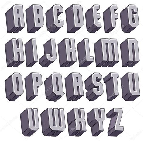 3d geometric bold font, monochrome dimensional alphabet. Stock Vector ...