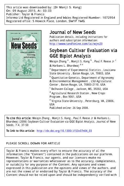 (PDF) Soybean Cultivar Evaluation via GGE Biplot Analysis