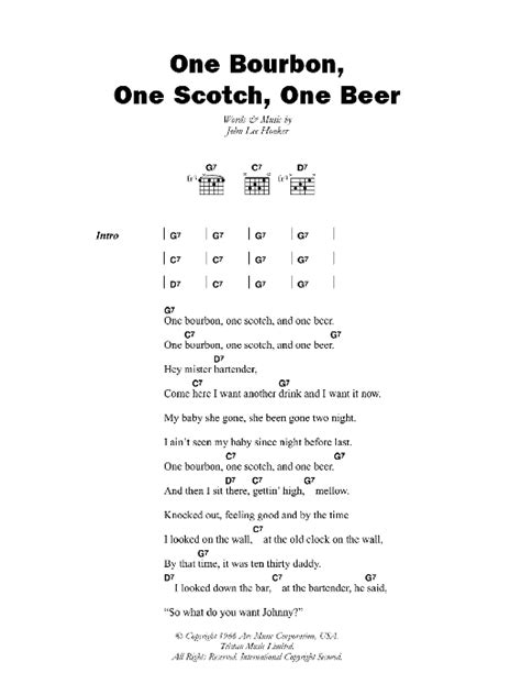 One Bourbon, One Scotch, One Beer by John Lee Hooker Sheet Music for Guitar Chords/Lyrics at ...