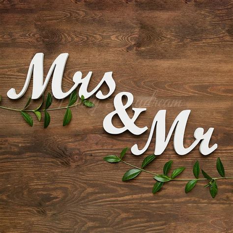 Mr & Mrs Small Wooden Script Font Sign Table Decor - White