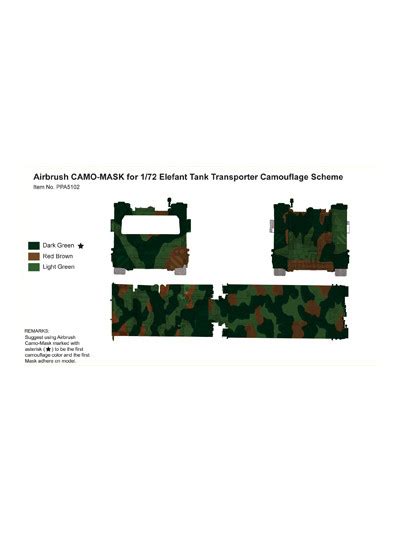 J's Works - Airbrush CAMO-MASK for 1/72 Elefant Tank Transporter Camouflage Scheme - PPA5102