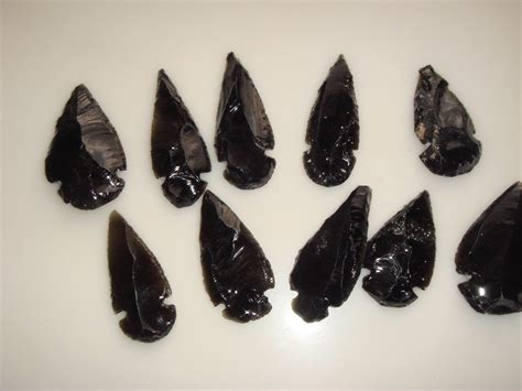 10 Hand Knapped Genuine Obsidian Arrowheads From Mexico