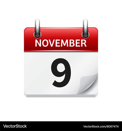 November 9 flat daily calendar icon date Vector Image