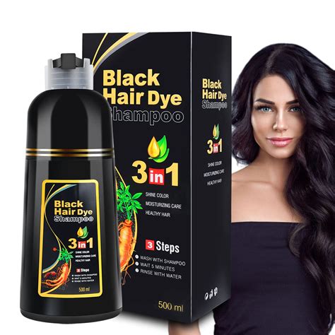 Black Hair Dye Shampoo 3 in 1 for Gray Hair Coverage Hair Color Shampoo ...
