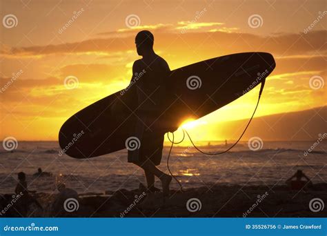 Surfer Silhouette at Sunset Stock Photo - Image of clouds, outline: 35526756