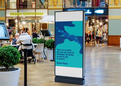 Vertical banner Mockup for ad Campaign in Shopping Mall and Office Area | Mediamodifier