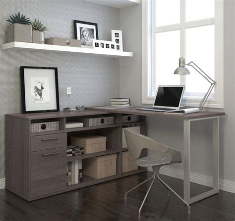 Modern L-shaped Desk with Integrated Storage in Bark Gray | Home office ...