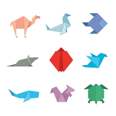 Premium Vector | Cute japanese origami paper art animal illustration set