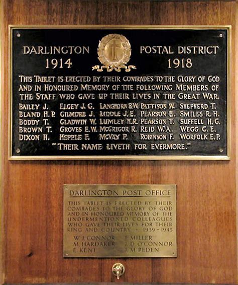 Darlington Postal District War Memorial | Royal Mail Group Ltd