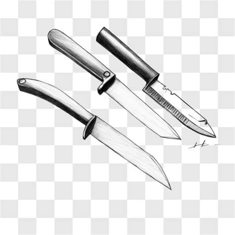 Download Detailed Drawing of Three Knives Sketches Online - Creative Fabrica