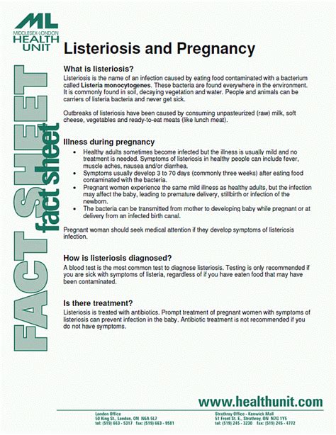 Listeriosis and Pregnancy — Middlesex-London Health Unit