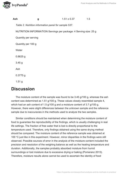 Food Analysis and Its Methods in Practice - 1773 Words | Report Example