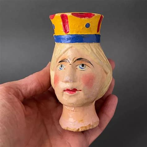 QUEEN HAND PUPPET Head ~ 1930s Vintage Old German Punch Judy Wood Sculpture Toy $65.00 - PicClick