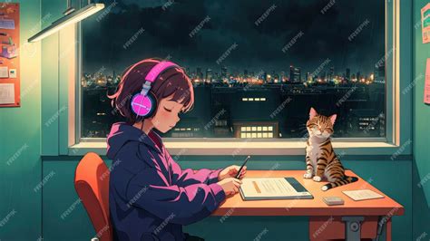 Premium AI Image | Anime Lofi Girl Relaxing Study Session with Chill Vibes