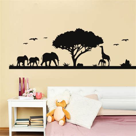 Africa Zoo Wall Stickers Jungle Landscape Elephant Giraffe Animal Wall Decals Sofa Background ...