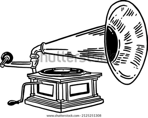 Vintage Record Player Gramophone Hand Drawn Stock Vector (Royalty Free ...