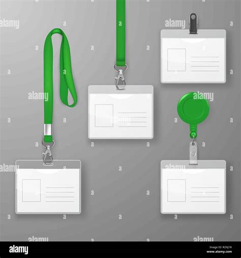 Vector Realistic Blank Office Graphic Id Card Set with Green Clasp, Holder Cllip and Lanyard Set ...