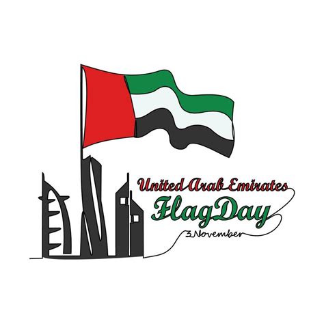 One continuous line drawing of UAE Flag Days on November 3rd. UAE Flag ...