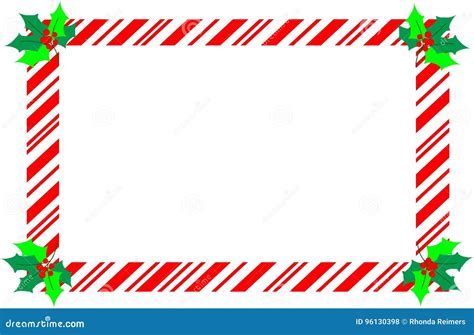 Red Striped Christmas Candy Cane Border with Holly. Stock Illustration - Illustration of blank ...