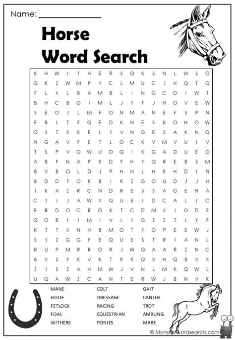 Horse Word Search- Monster Word Search