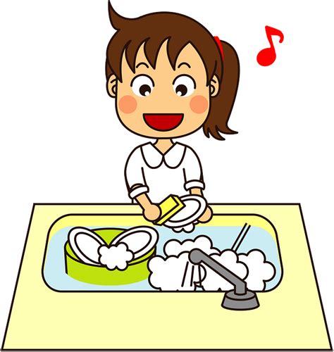 Girl Washing Dishes Clipart - 茶碗 を 洗う イラスト - Png Download - Full Size Clipart (#5204290 ...