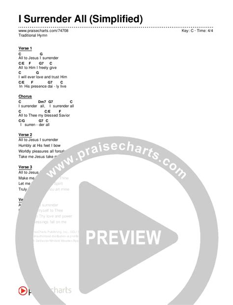 I Surrender All (Simplified) Chords PDF (Traditional Hymn) - PraiseCharts