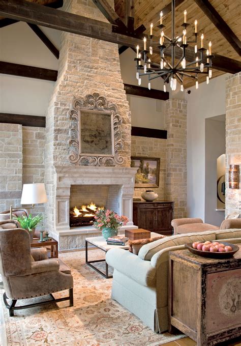 High Ceiling Traditional Living Room | Rustic farmhouse fireplace, Fireplace makeover, House design