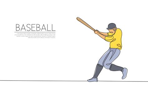 One continuous line drawing of young sporty man baseball player ...