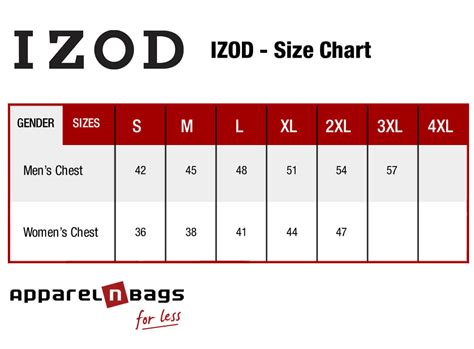 Izod - Size Chart - ApparelGator.com