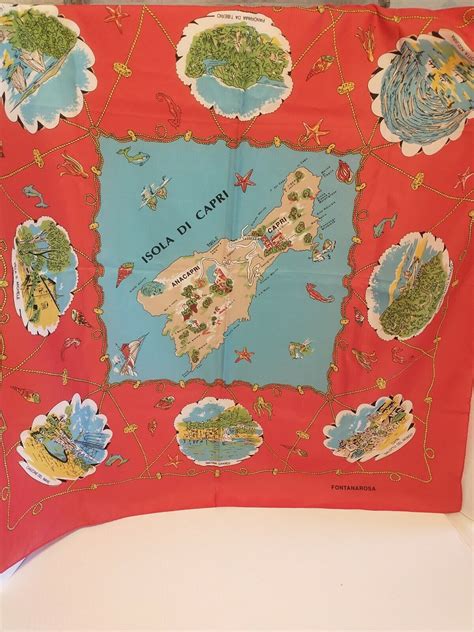 Fontanarosa Designer Scarf Map Of Isola Di Capri. Red… - Gem