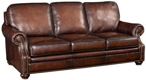 Hooker Furniture SS185 Brown Leather Sofa with Wood Exposed Bun Foot | Jacksonville Furniture ...