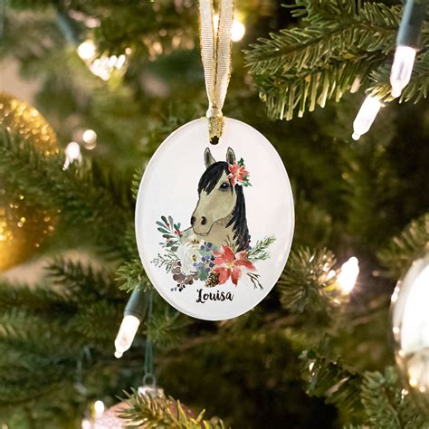 Personalized Horse Holiday Glass Oval Ornament for Equestrians and ...