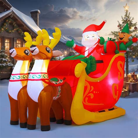 GOOSH Christmas Inflatable 7.2FT Santa Sleigh Inflatable Santa Sleigh Outdoor Christmas ...