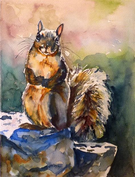 Squirrel Watercolor Art Print by Maure Bausch