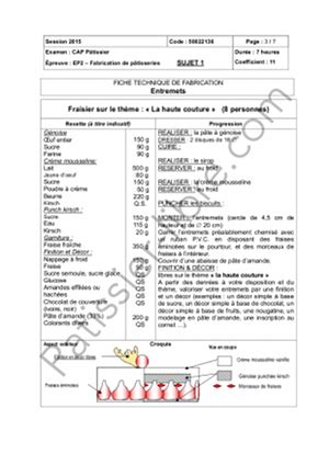 Récapitulatif des fiches techniques CAP Pâtissier 2017