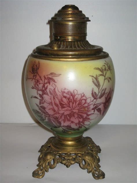 1 Vintage GWTW Glass Oil Lamp Base with Brass Font Floral Pattern Banquet Type | Oil lamps, Lamp ...