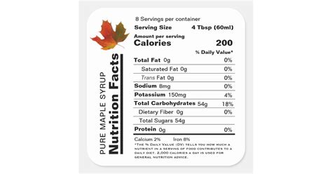 Maple Syrup Editable Nutrition Facts Label | Zazzle