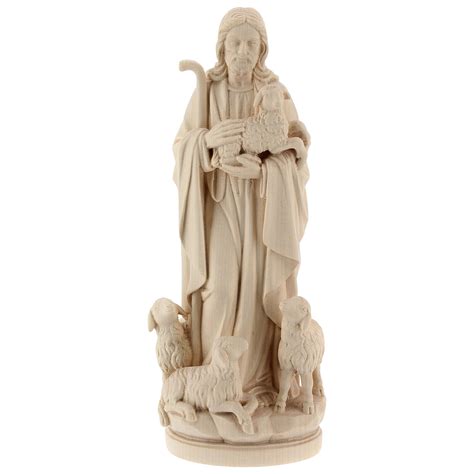 Estatua Jesús el buen pastor madera natural | venta online en HOLYART